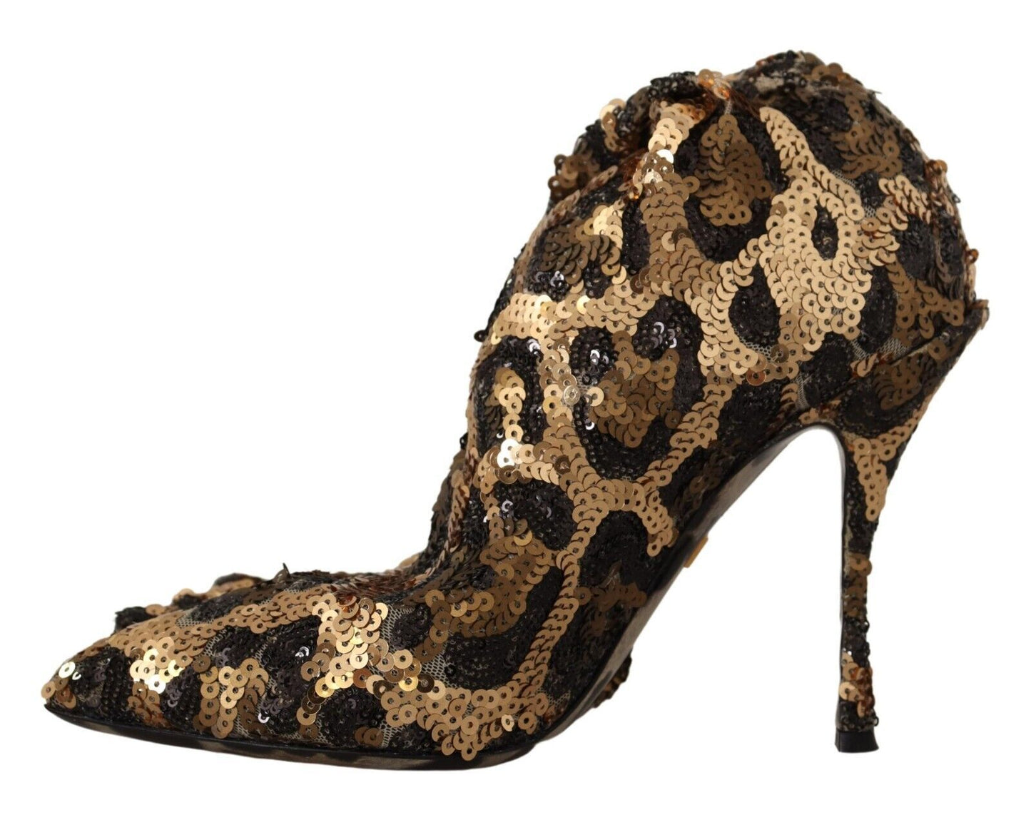 Dolce &amp; Gabbana Gold Leopard Sequins Heels Boots Shoes
