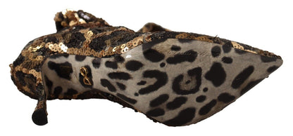 Dolce &amp; Gabbana Gold Leopard Sequins Heels Boots Shoes