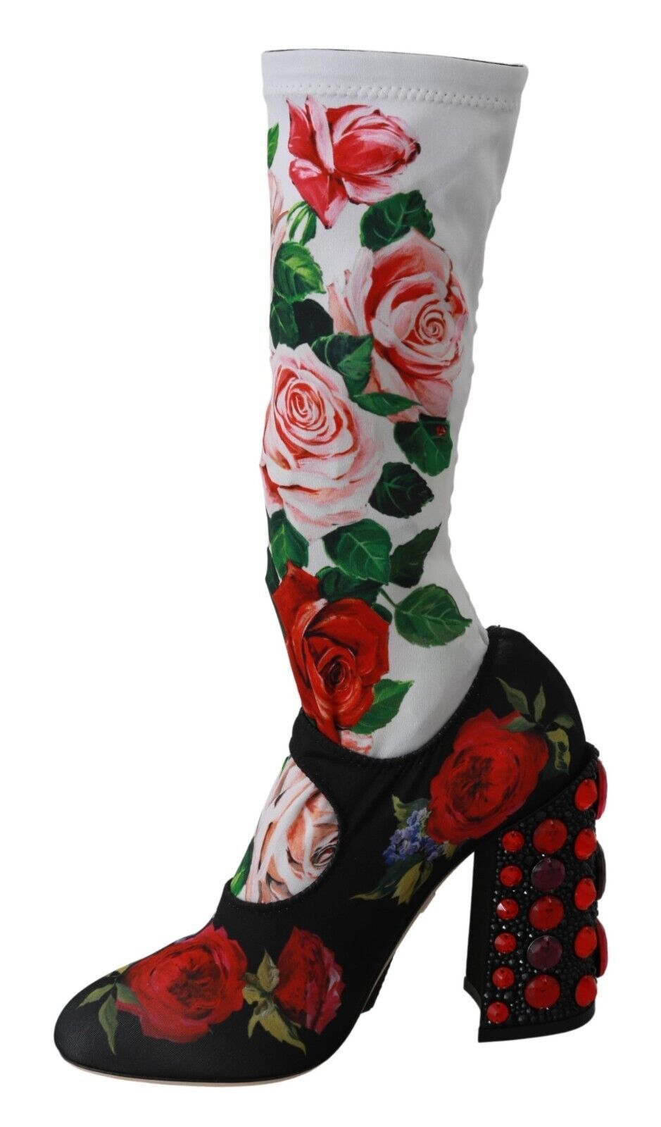 Dolce &amp; Gabbana Black Floral Socks Crystal Jersey Boots Shoes