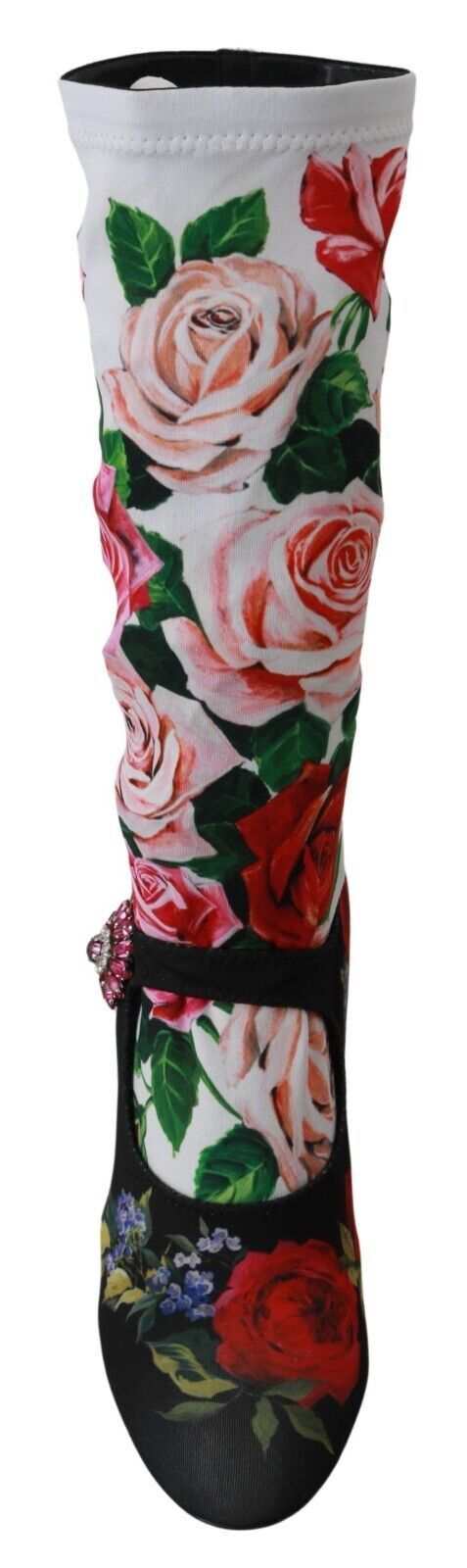 Dolce &amp; Gabbana Black Floral Socks Crystal Jersey Boots Shoes