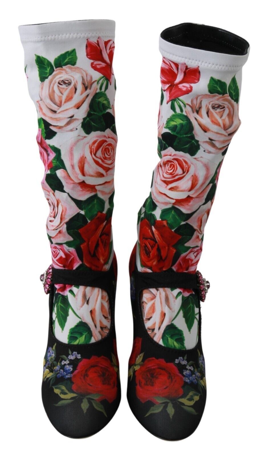 Dolce &amp; Gabbana Black Floral Socks Crystal Jersey Boots Shoes