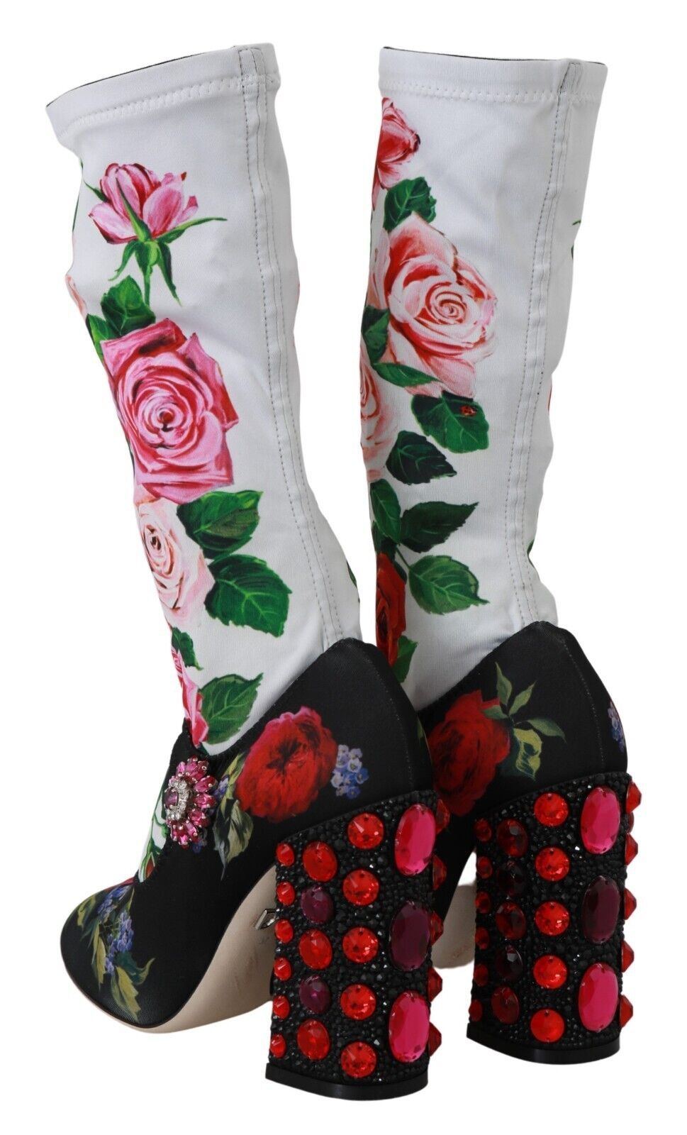 Dolce &amp; Gabbana Black Floral Socks Crystal Jersey Boots Shoes