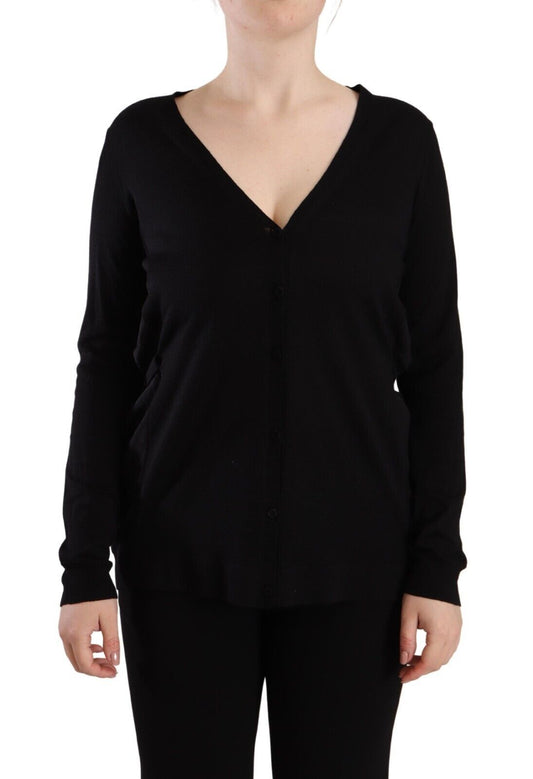 Dolce &amp; Gabbana – Schwarzes Pullover-Oberteil aus Wolle mit V-Ausschnitt und langen Ärmeln