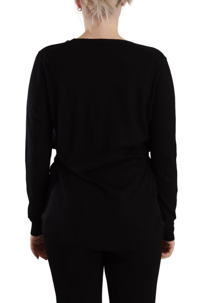 Dolce &amp; Gabbana – Schwarzes Pullover-Oberteil aus Wolle mit V-Ausschnitt und langen Ärmeln