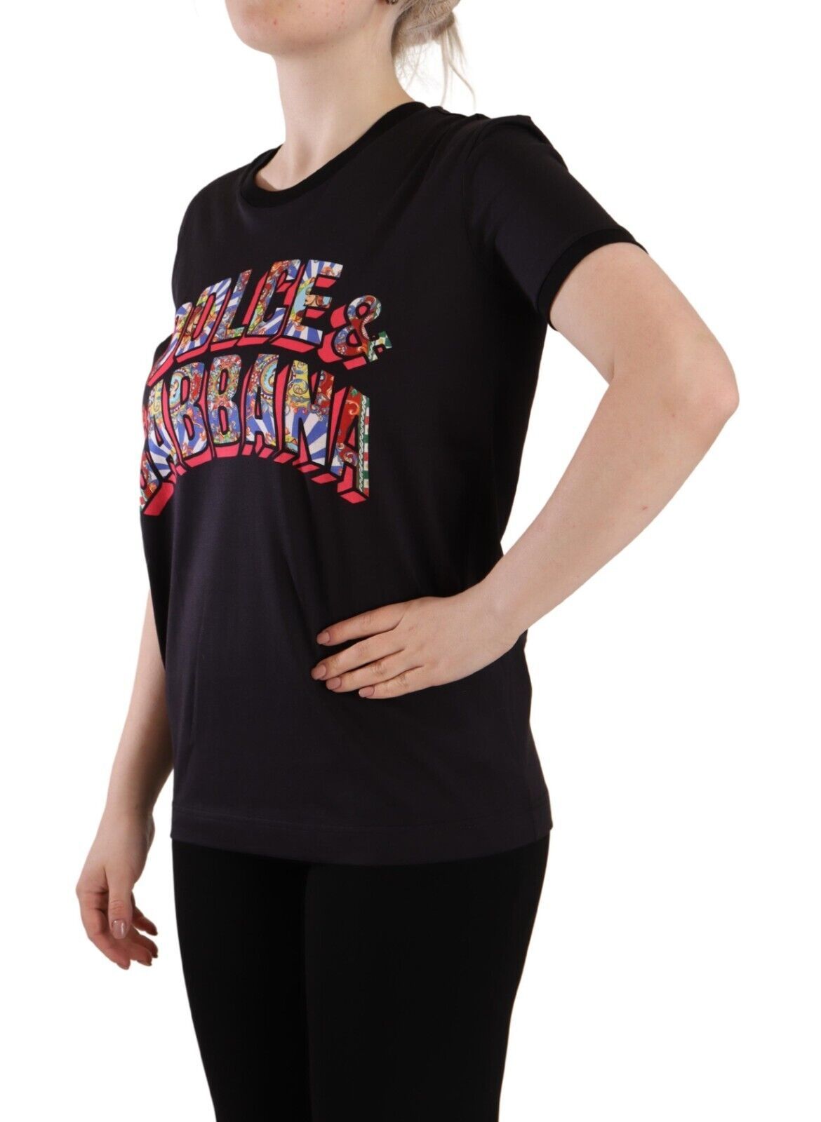 Dolce &amp; Gabbana – Schwarzes T-Shirt aus Baumwolle mit Rundhalsausschnitt und Logodruck