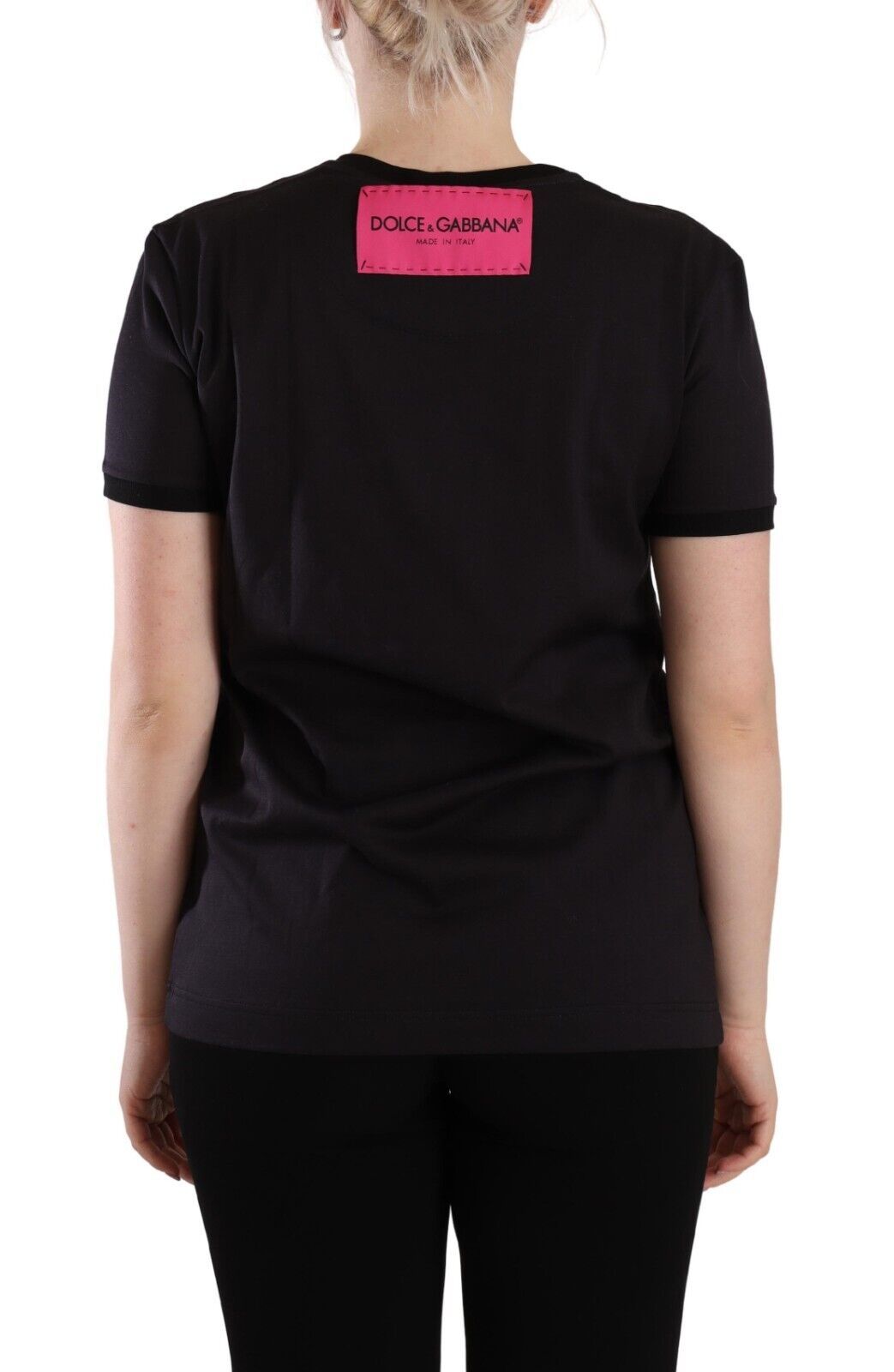 Dolce &amp; Gabbana – Schwarzes T-Shirt aus Baumwolle mit Rundhalsausschnitt und Logodruck