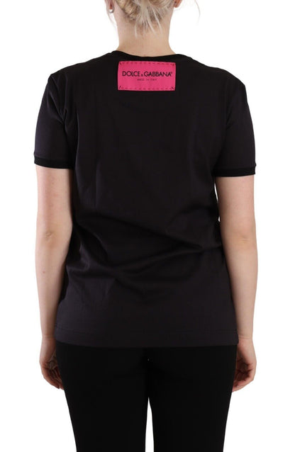 Dolce &amp; Gabbana – Schwarzes T-Shirt aus Baumwolle mit Rundhalsausschnitt und Logodruck
