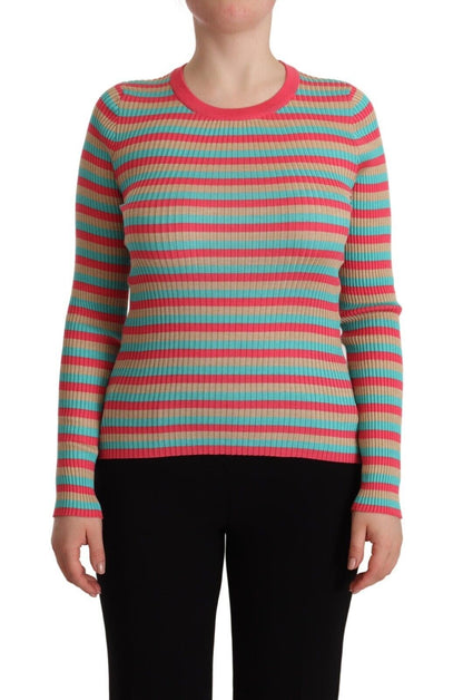 Dolce &amp; Gabbana – Pullover aus Seide mit Rundhalsausschnitt und mehrfarbigen Streifen