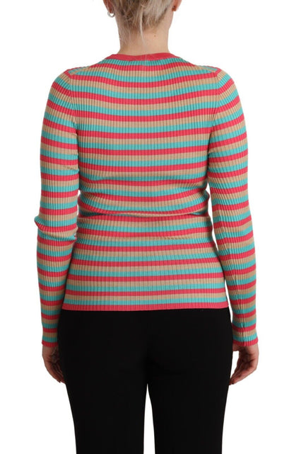 Dolce &amp; Gabbana – Pullover aus Seide mit Rundhalsausschnitt und mehrfarbigen Streifen