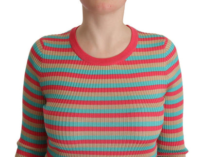 Dolce &amp; Gabbana – Pullover aus Seide mit Rundhalsausschnitt und mehrfarbigen Streifen