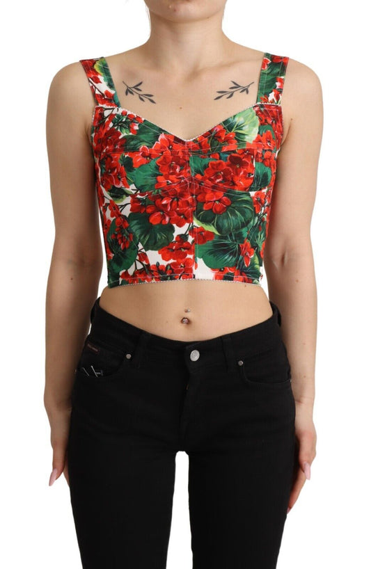 Dolce &amp; Gabbana – Kurzes Oberteil aus Viskose mit Herzausschnitt und Geranien-Print in Rot