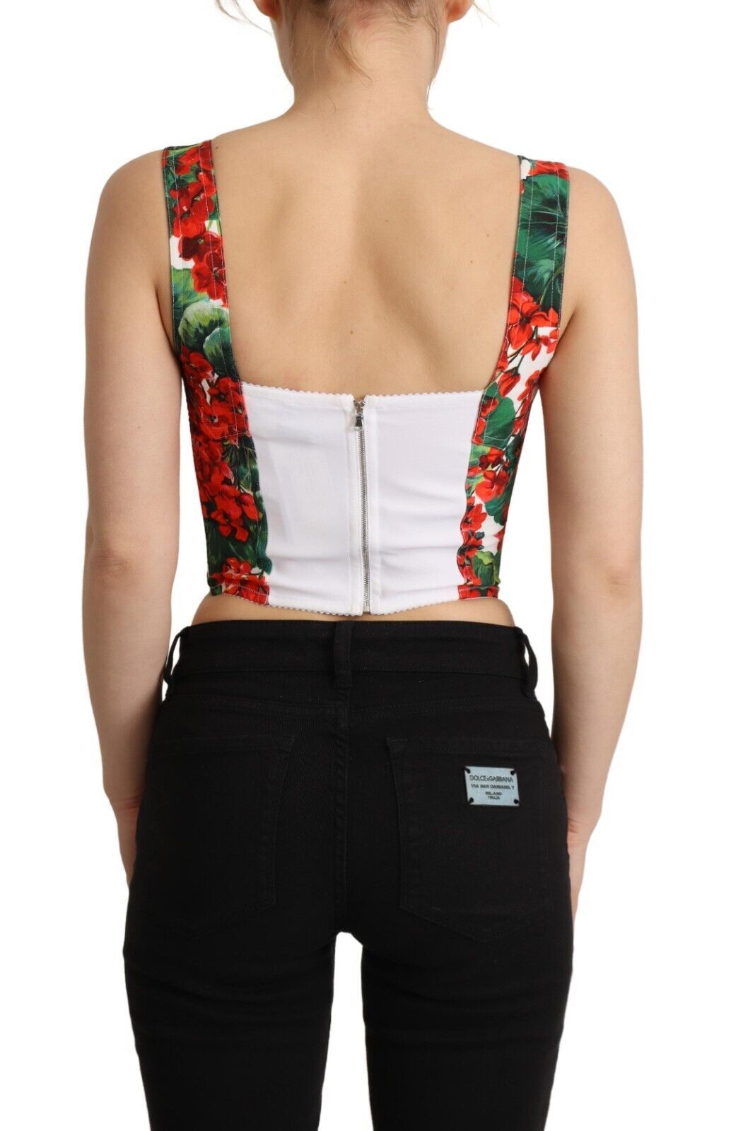 Dolce &amp; Gabbana – Kurzes Oberteil aus Viskose mit Herzausschnitt und Geranien-Print in Rot