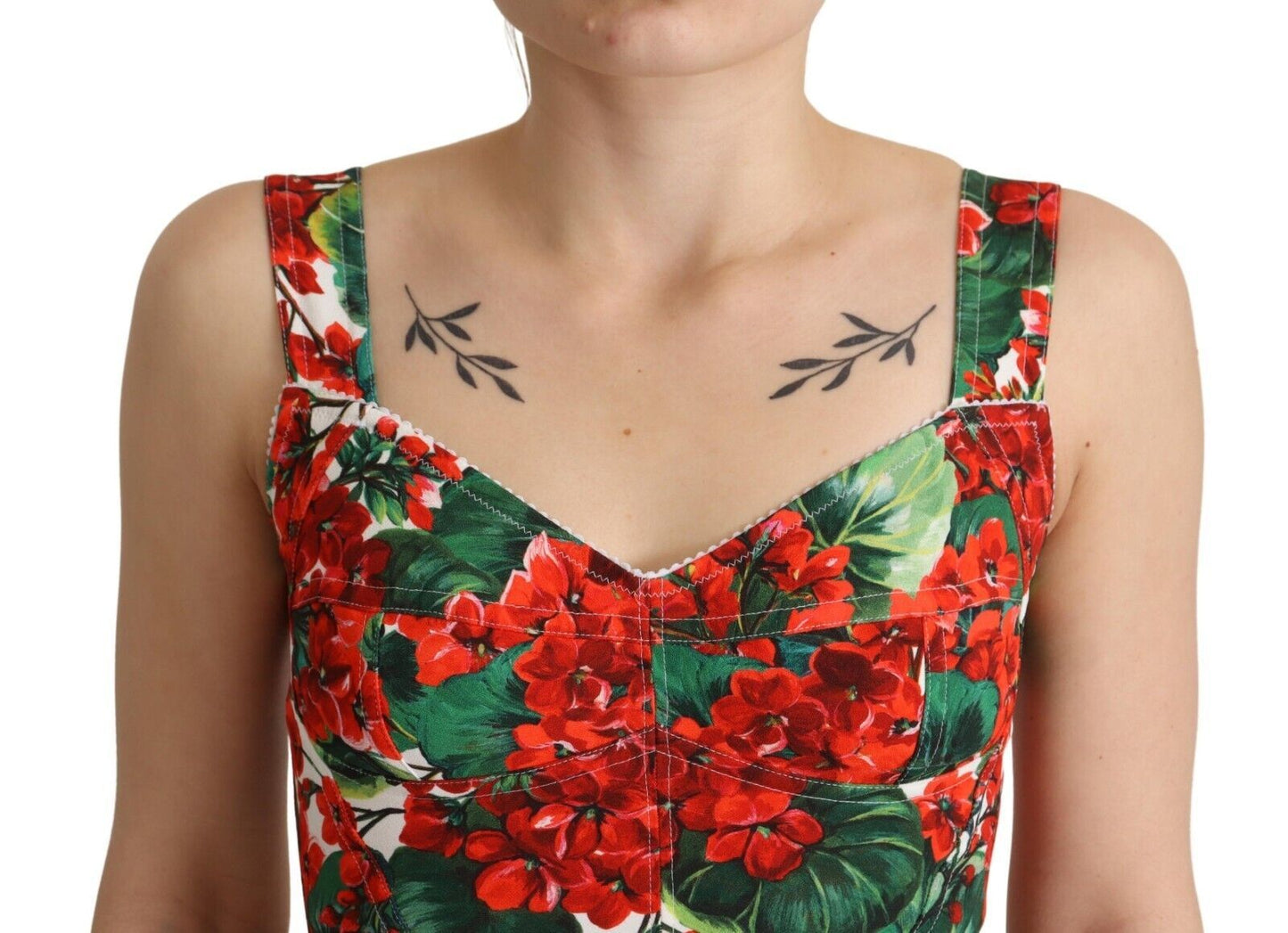 Dolce &amp; Gabbana – Kurzes Oberteil aus Viskose mit Herzausschnitt und Geranien-Print in Rot