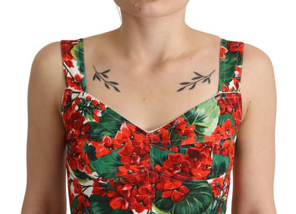 Dolce &amp; Gabbana – Kurzes Oberteil aus Viskose mit Herzausschnitt und Geranien-Print in Rot