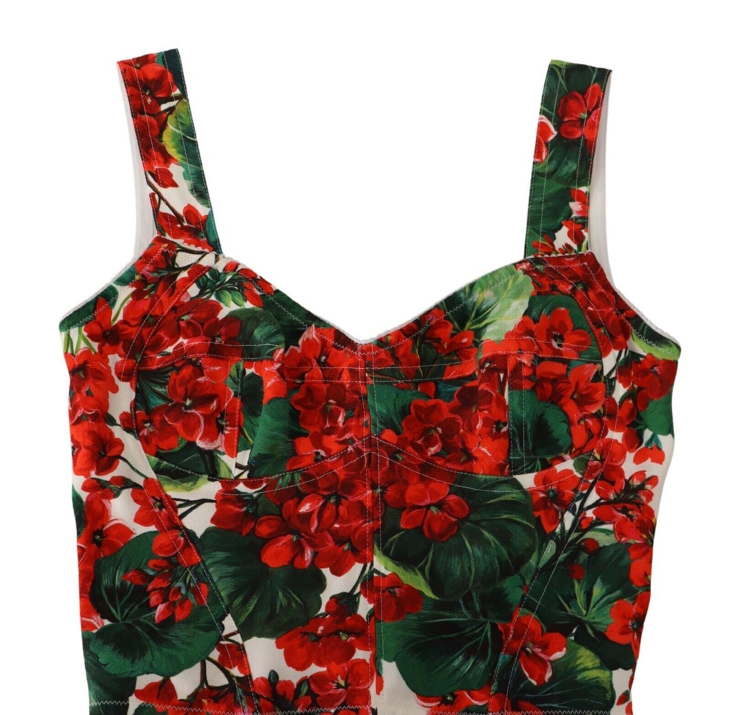Dolce &amp; Gabbana – Kurzes Oberteil aus Viskose mit Herzausschnitt und Geranien-Print in Rot