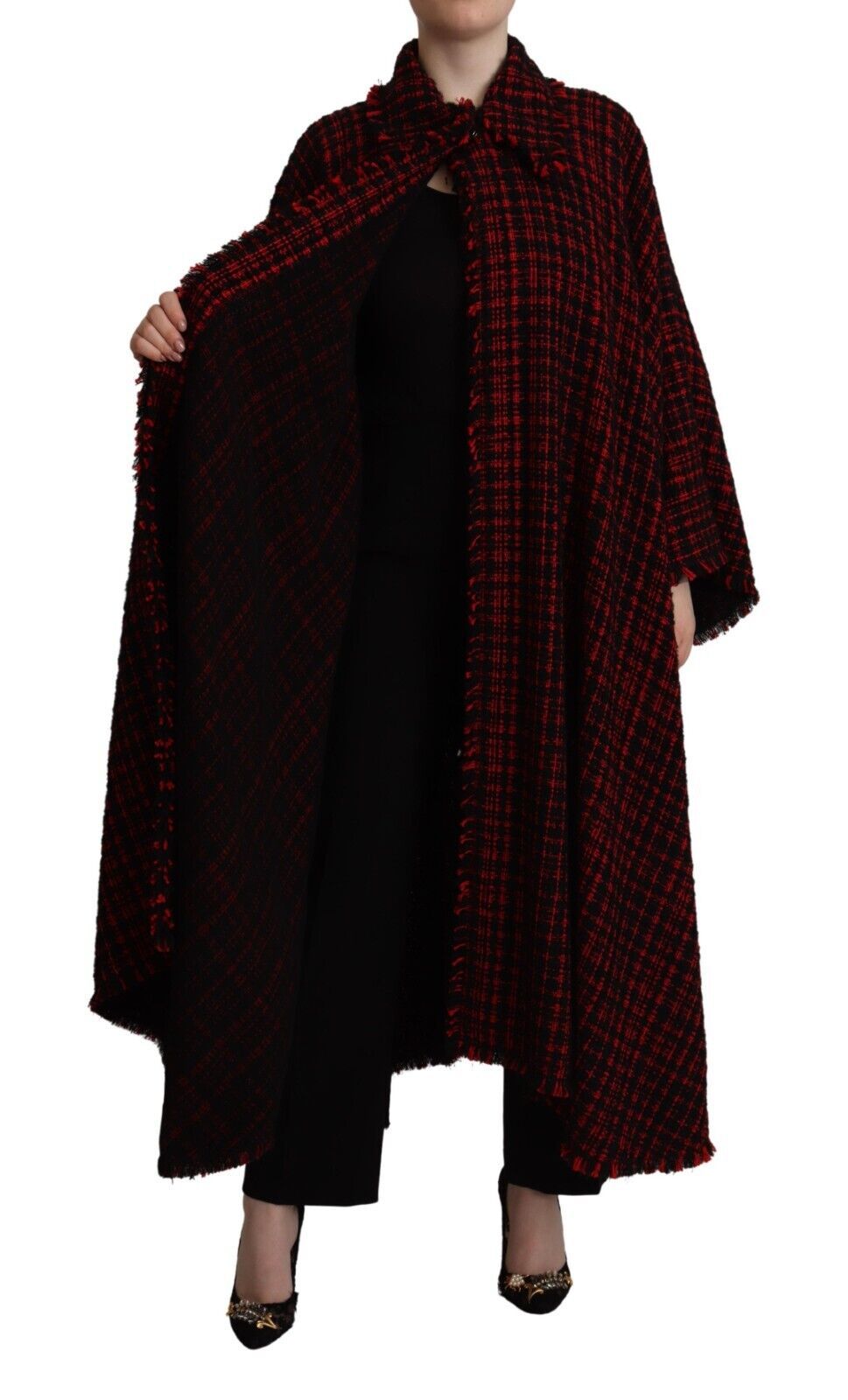 Dolce &amp; Gabbana – Schwarz-rote karierte Manteljacke aus Baumwolle