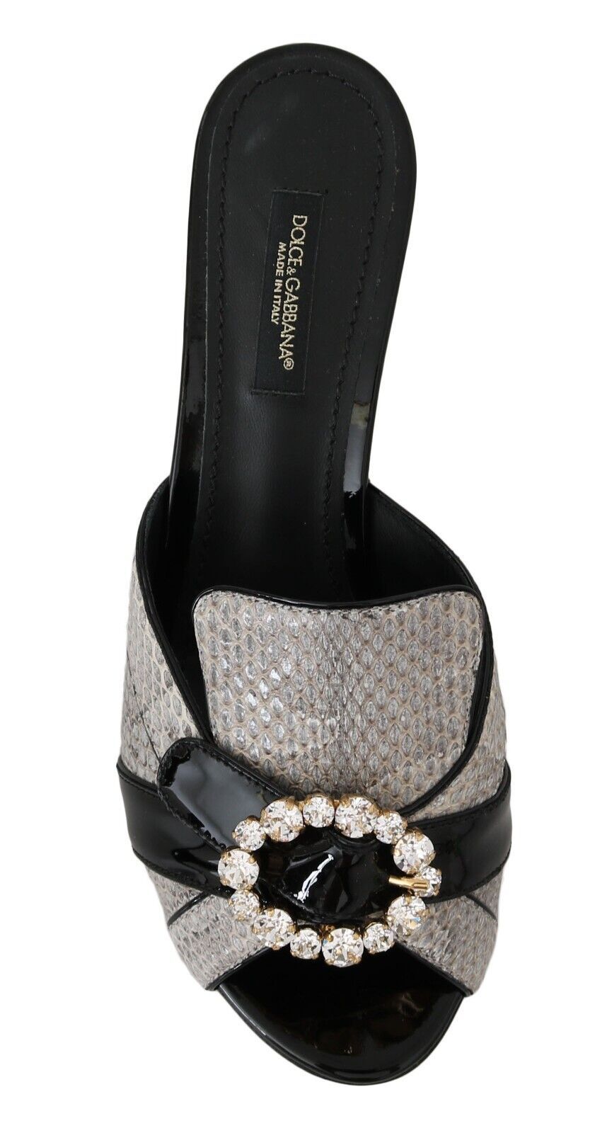 Dolce &amp; Gabbana Schwarz Grau Exotische Leder Kristalle Sandalen Schuhe