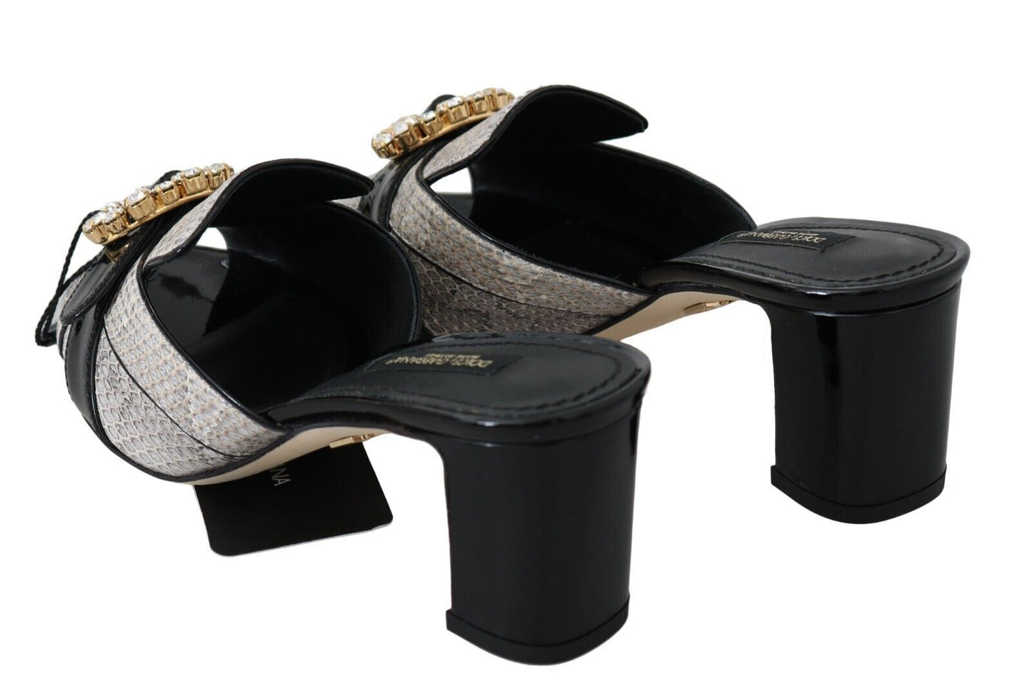 Dolce &amp; Gabbana Schwarz Grau Exotische Leder Kristalle Sandalen Schuhe