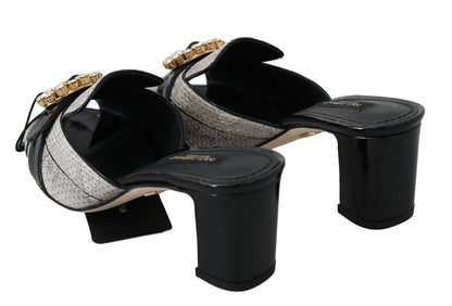 Dolce &amp; Gabbana Schwarz Grau Exotische Leder Kristalle Sandalen Schuhe