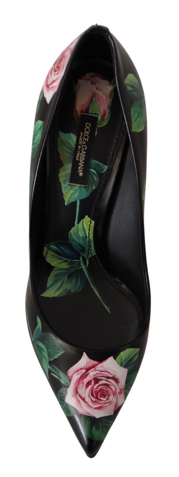 Dolce &amp; Gabbana Schwarze Leder Rosen High Heels Pumps Schuhe