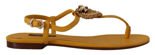 Dolce &amp; Gabbana – Devotion – Flache Sandalen aus senffarbenem Leder