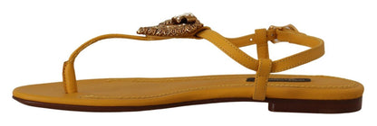 Dolce &amp; Gabbana – Devotion – Flache Sandalen aus senffarbenem Leder