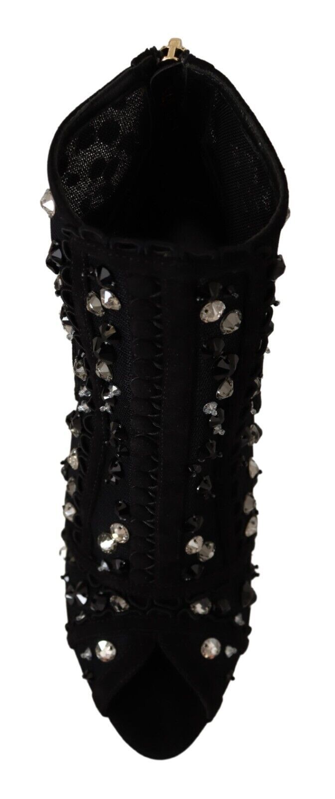 Dolce &amp; Gabbana Black Crystals Heels Zipper Short Boots Shoes