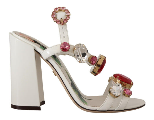 Dolce &amp; Gabbana Keira Heels Sandalen aus weißem Leder mit Kristallen