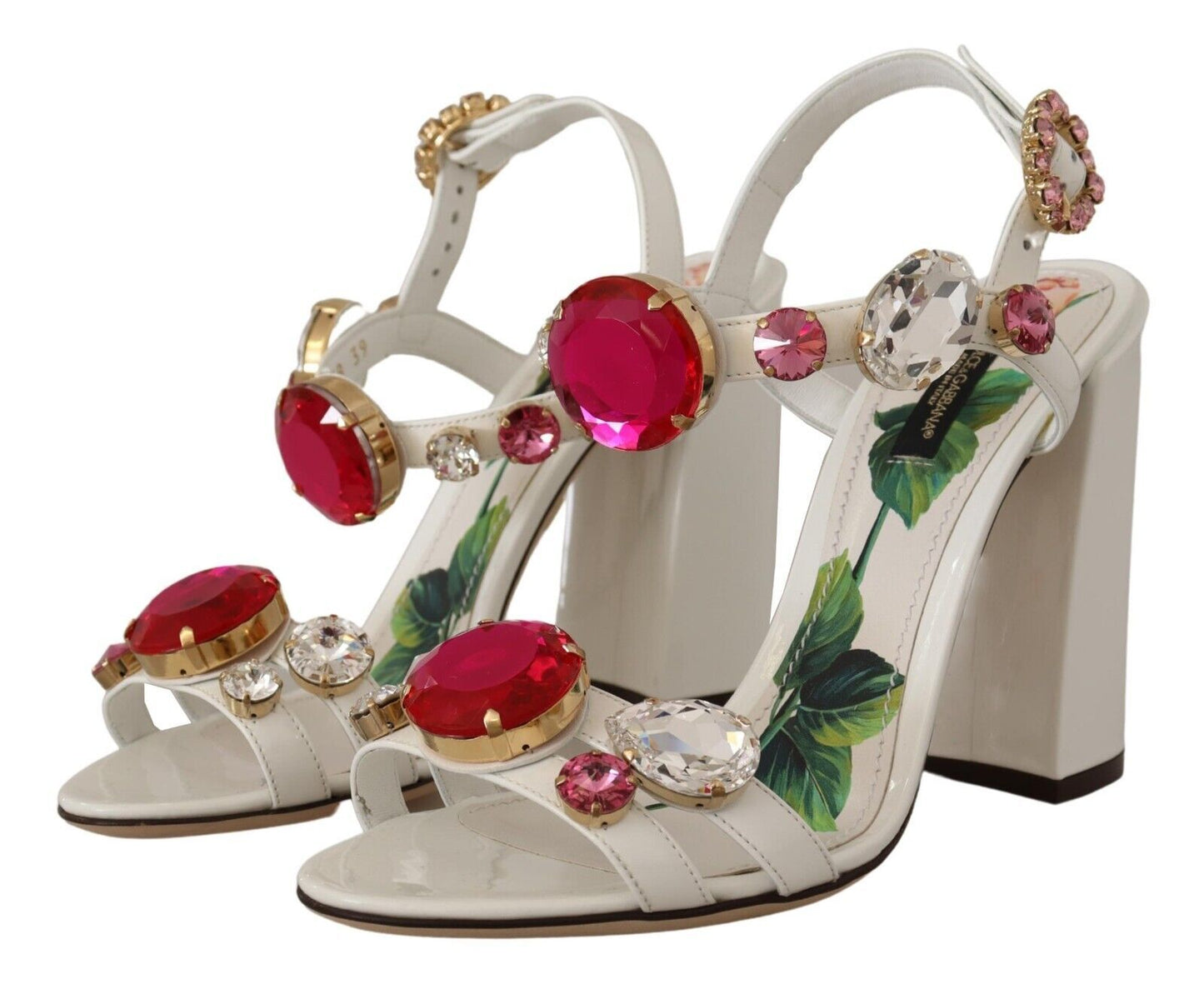 Dolce &amp; Gabbana Keira Heels Sandalen aus weißem Leder mit Kristallen