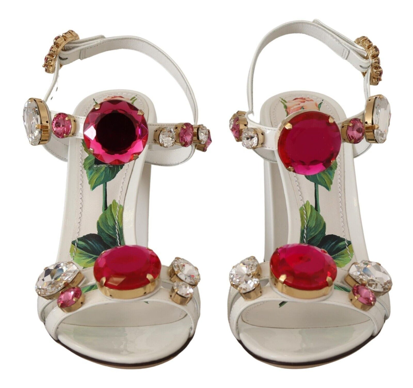 Dolce &amp; Gabbana Keira Heels Sandalen aus weißem Leder mit Kristallen