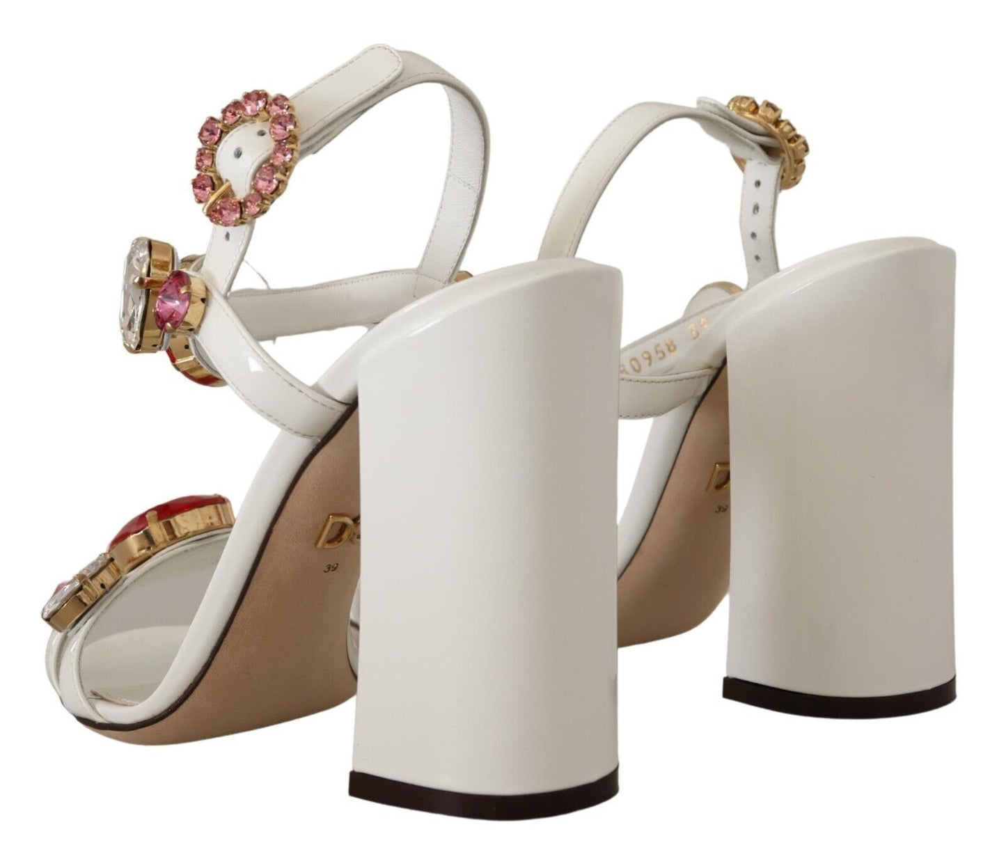 Dolce &amp; Gabbana Keira Heels Sandalen aus weißem Leder mit Kristallen