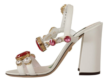 Dolce &amp; Gabbana Keira Heels Sandalen aus weißem Leder mit Kristallen