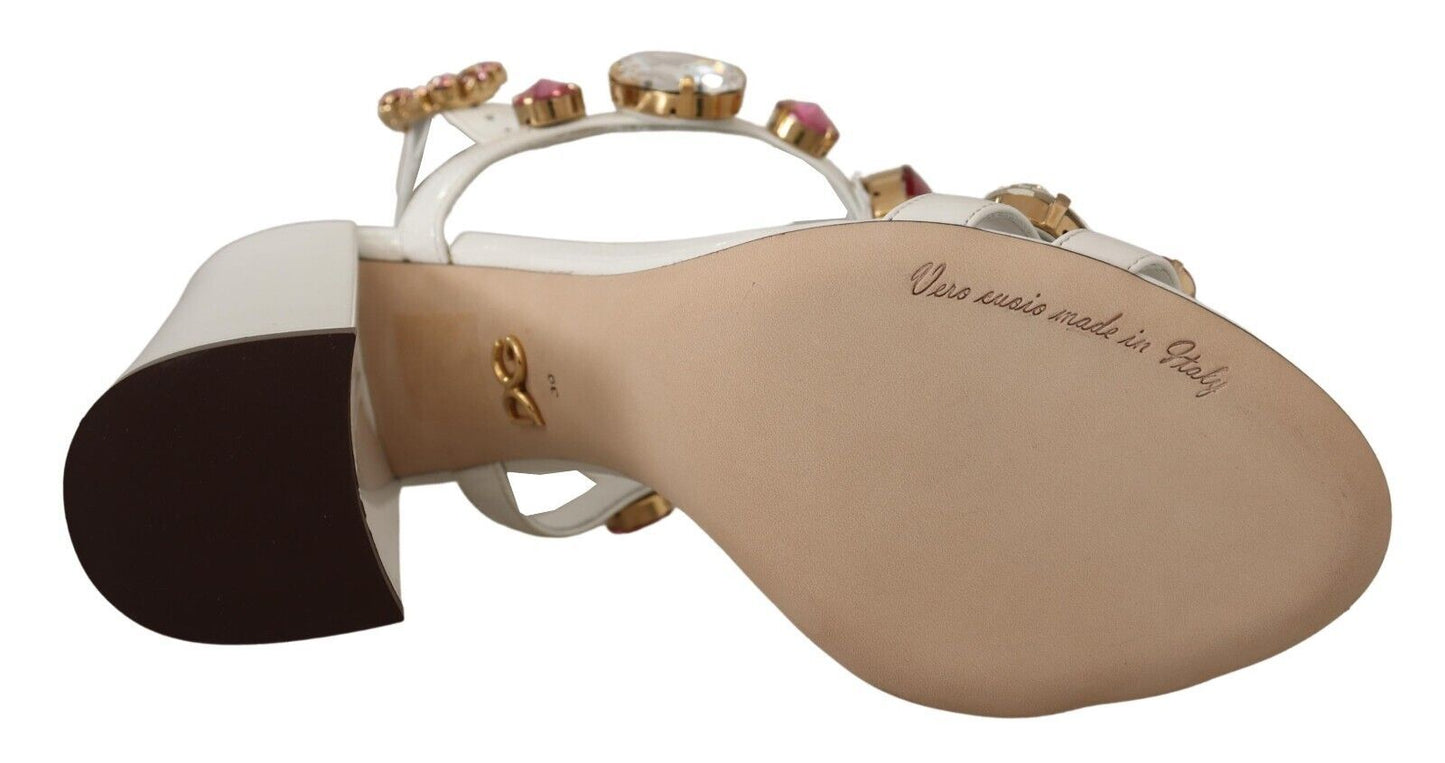 Dolce &amp; Gabbana Keira Heels Sandalen aus weißem Leder mit Kristallen