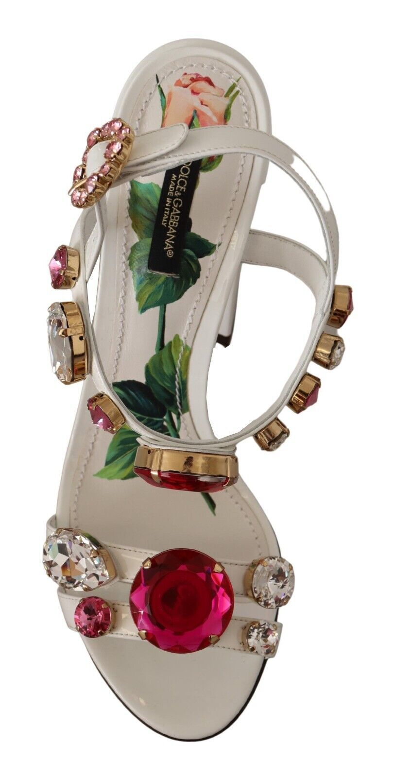 Dolce &amp; Gabbana Keira Heels Sandalen aus weißem Leder mit Kristallen