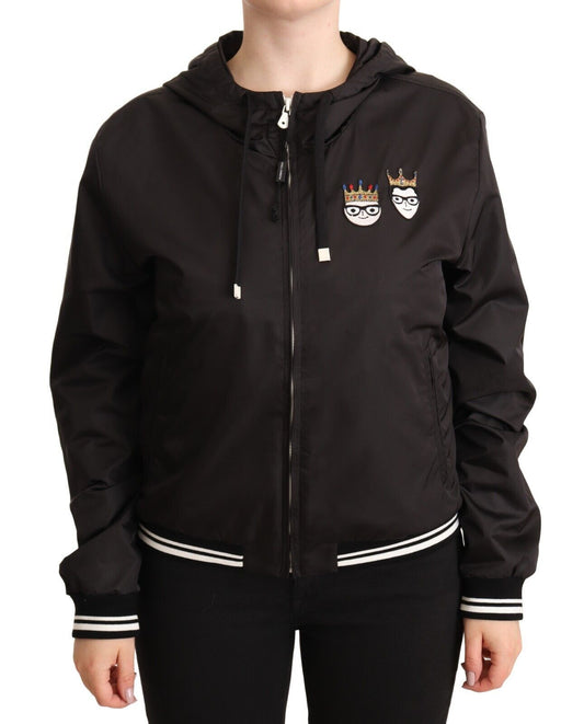 Dolce &amp; Gabbana – Schwarze Bomberjacke aus Polyester mit Kapuze und durchgehendem Reißverschluss