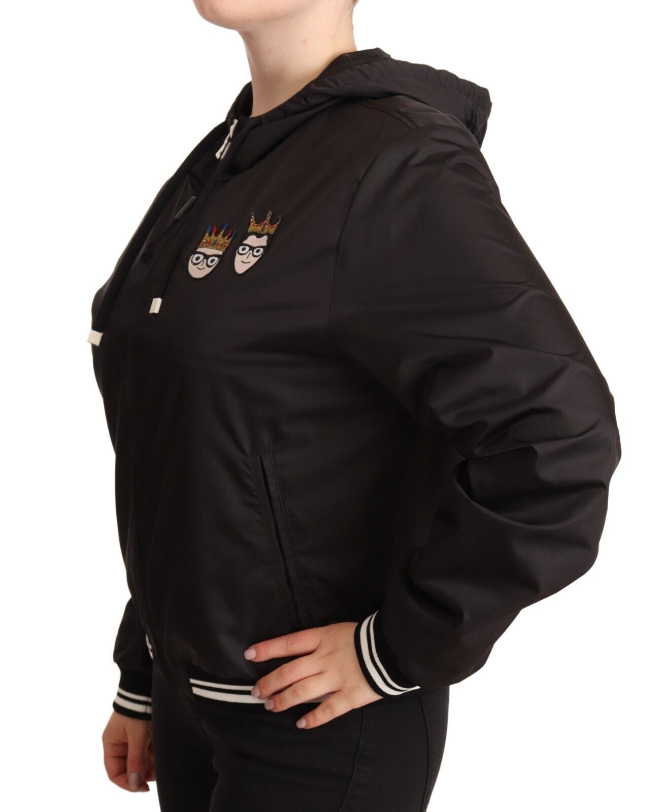 Dolce &amp; Gabbana – Schwarze Bomberjacke aus Polyester mit Kapuze und durchgehendem Reißverschluss