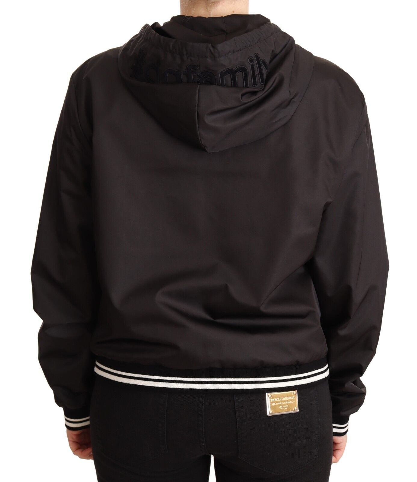 Dolce &amp; Gabbana – Schwarze Bomberjacke aus Polyester mit Kapuze und durchgehendem Reißverschluss