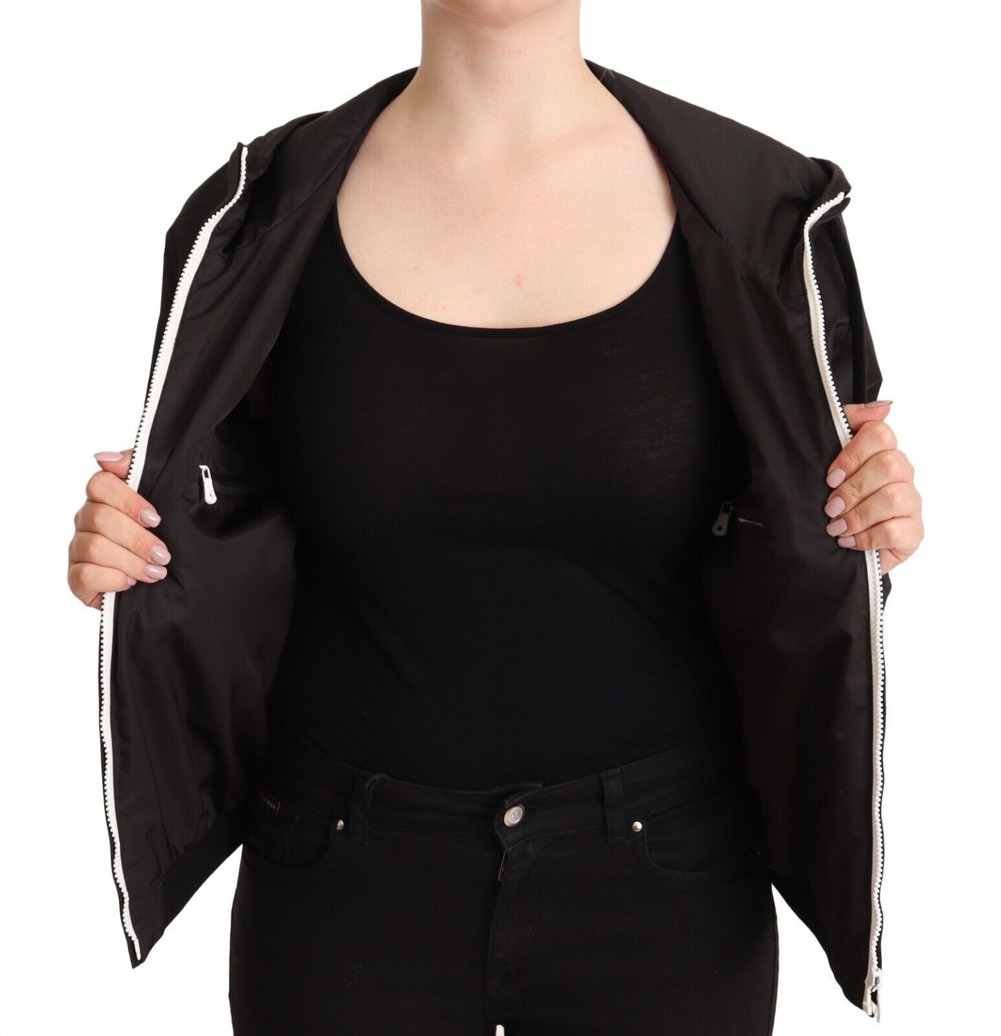 Dolce &amp; Gabbana – Schwarze Bomberjacke aus Polyester mit Kapuze und durchgehendem Reißverschluss