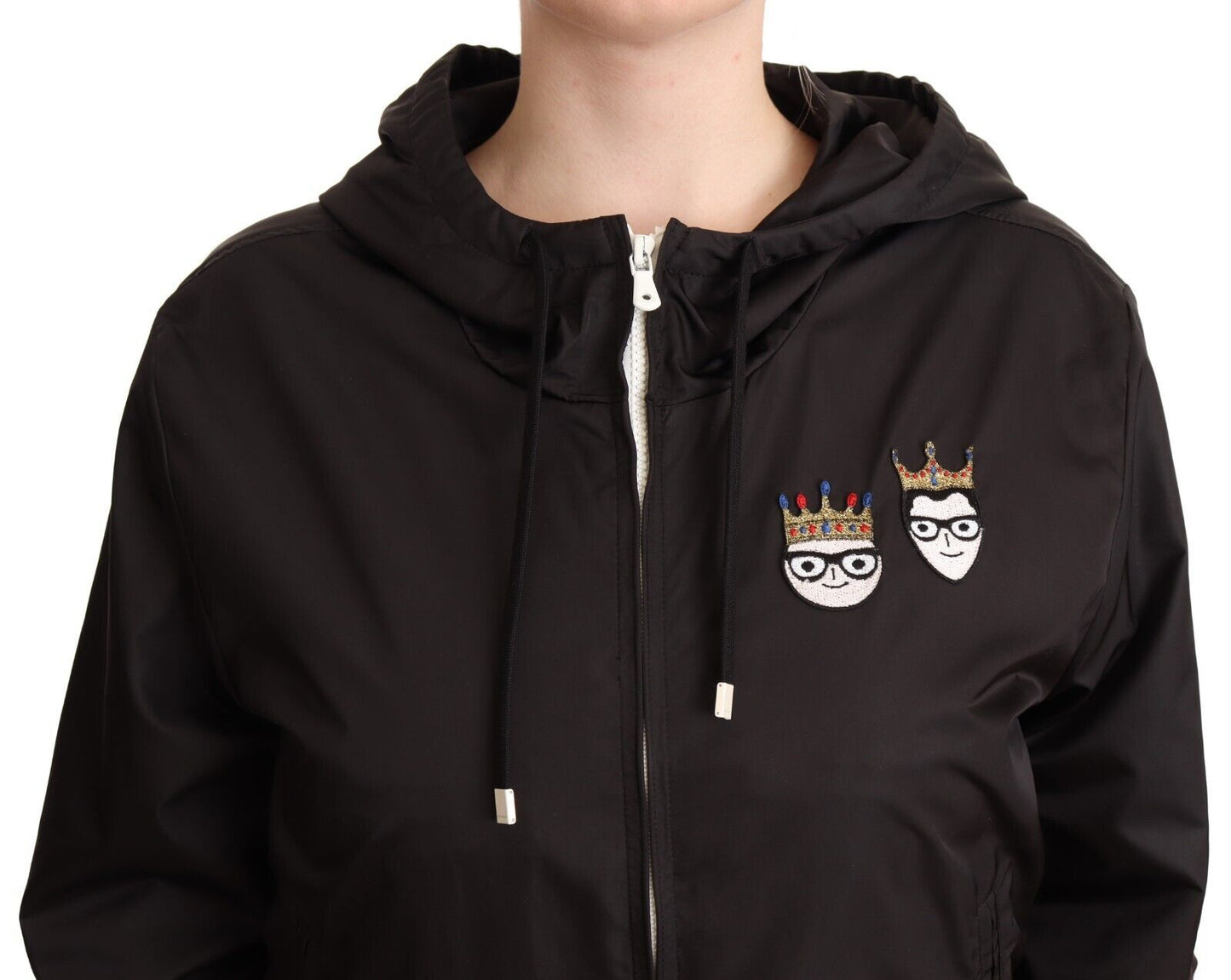 Dolce &amp; Gabbana – Schwarze Bomberjacke aus Polyester mit Kapuze und durchgehendem Reißverschluss