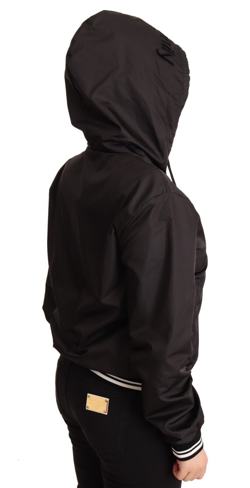Dolce &amp; Gabbana – Schwarze Bomberjacke aus Polyester mit Kapuze und durchgehendem Reißverschluss