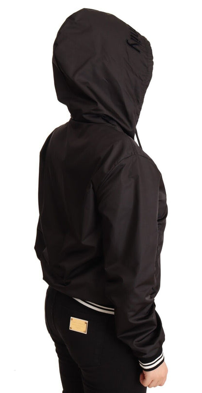 Dolce &amp; Gabbana – Schwarze Bomberjacke aus Polyester mit Kapuze und durchgehendem Reißverschluss