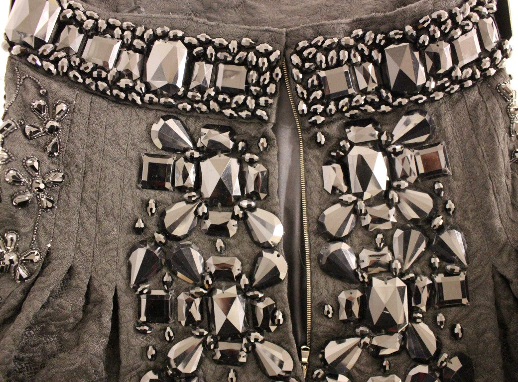 Dolce &amp; Gabbana Schwarzer, handgefertigter Rock über dem Knie mit Kristallen