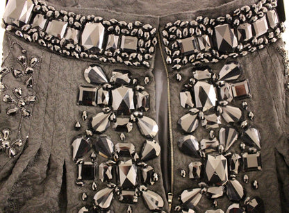 Dolce &amp; Gabbana Schwarzer, handgefertigter Rock über dem Knie mit Kristallen