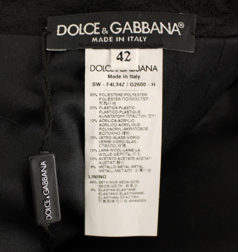 Dolce &amp; Gabbana Schwarzer, handgefertigter Rock über dem Knie mit Kristallen