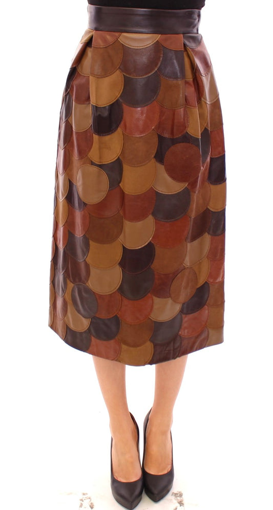 Dolce &amp; Gabbana Brauner Patchwork-Lederrock mit geradem Schnitt