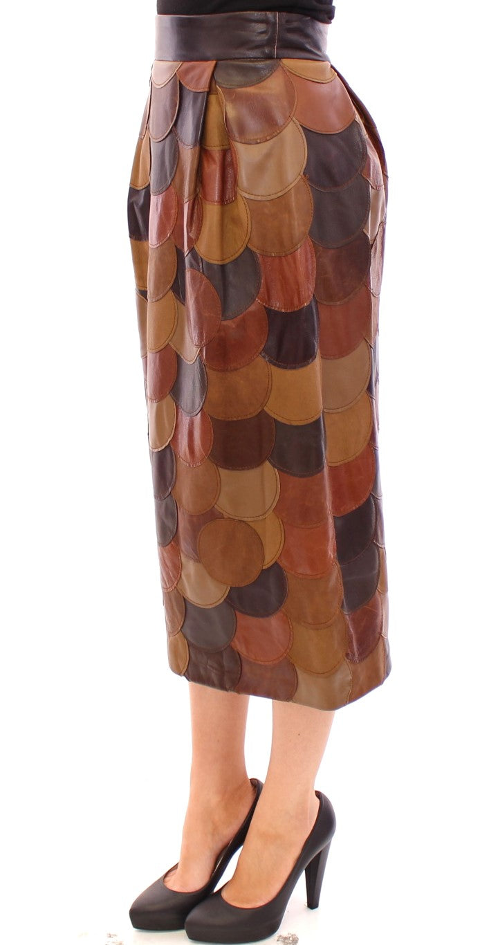Dolce &amp; Gabbana Brauner Patchwork-Lederrock mit geradem Schnitt