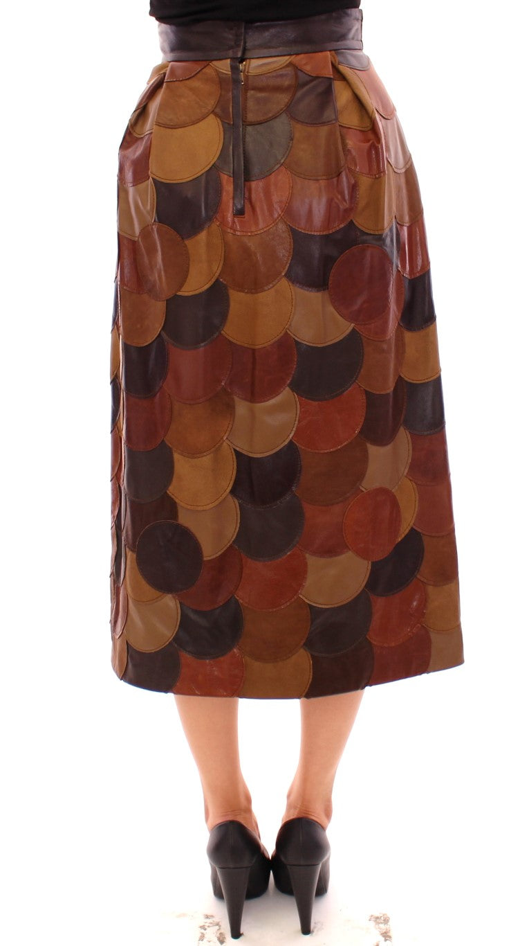 Dolce &amp; Gabbana Brauner Patchwork-Lederrock mit geradem Schnitt