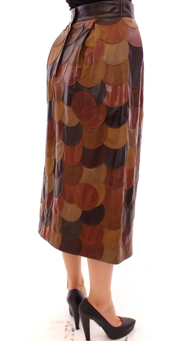 Dolce &amp; Gabbana Brauner Patchwork-Lederrock mit geradem Schnitt