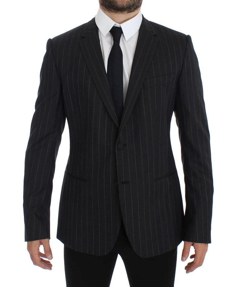 Dolce &amp; Gabbana Grau gestreifter Slim Fit Wollblazer
