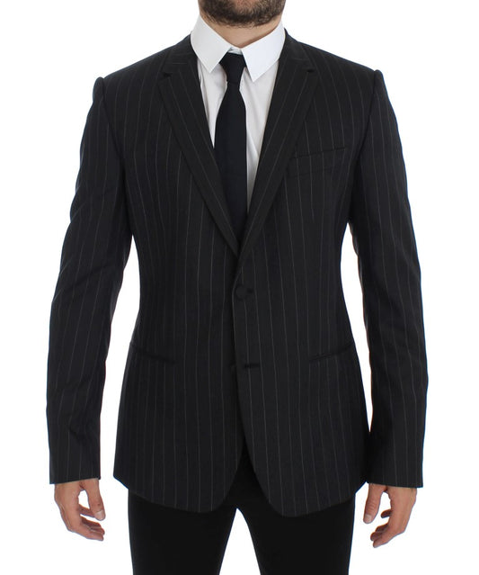 Dolce &amp; Gabbana Grau gestreifter Slim Fit Wollblazer